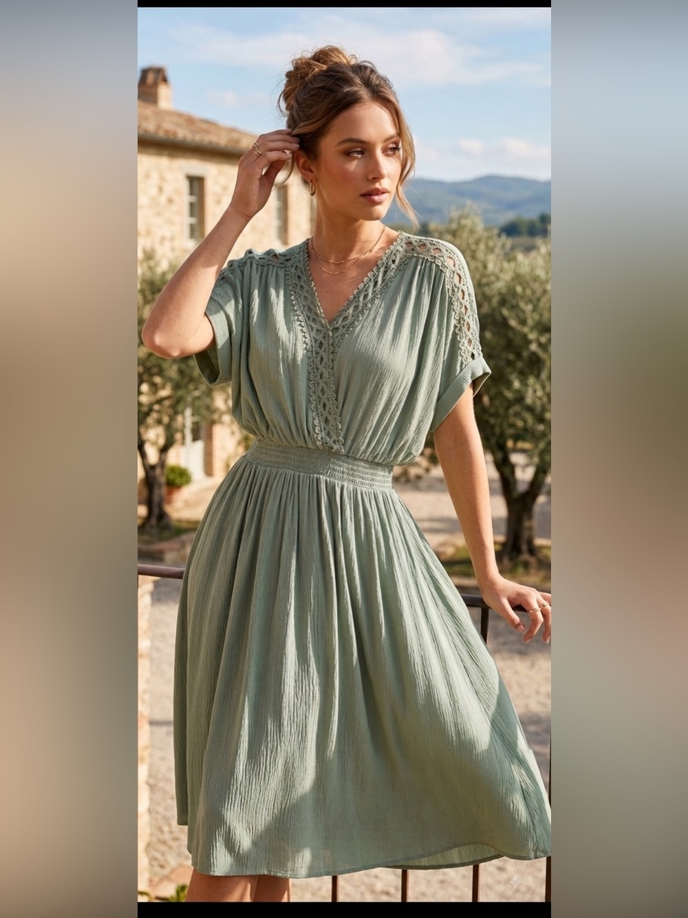 NWT - Davi & Dani Rayon Lace Embellished Dress in Sage